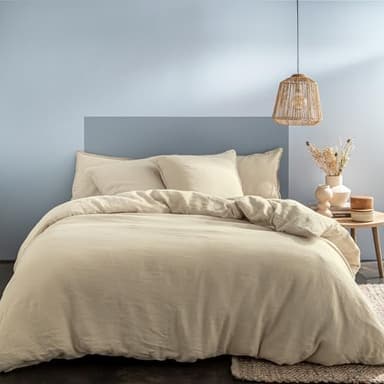 MATT & ROSE Parure de lit Unie Passion Lin 2 Personnes | 100% Lin Lavé | Oeko-TEX® Standard 100 | Housse de Couette 240x220 + 2 Taies d'oreiller 65x65 cm | Ivoire