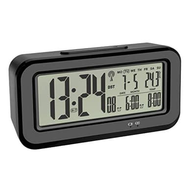 TFA Dostmann Réveil Radio-pilotée numérique BOXX, avec température intérieure, Rechargeable par USB, Plastique, Noir