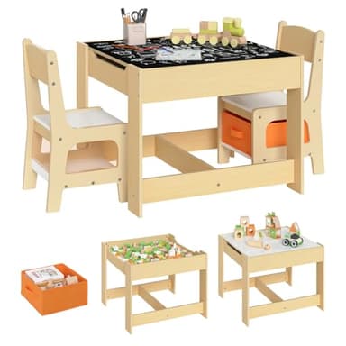 WOLTU 1 Table d'enfant + 2 chaises avec Espace de Rangement pour Enfants d'âge préscolaire