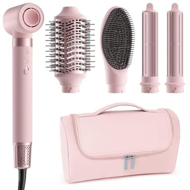 MESCOMB Air Styler & Sèche-cheveux 5 en 1 Brosse Soufflante avec Ucleurs Auto-Wrap, Brosse Ovale, Pas de Dommage Thermique, Style Polyvalent pour Tous Types de Cheveux, Trousse de Rangement