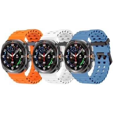 Tnhsvp 3 Pieces Silicone Bracelets Compatibles avec Samsung Galaxy Watch Ultra 47mm(2025/2024), Imperméable Sport Bracelet de Rechange pour Femme et Homme. (White, Premium Blue, Orange)