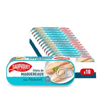 SAUPIQUET - Filets de Maquereaux au Naturel - Riches en Oméga 3 - Issus d'une Pêche Traçabilité Garantie - 10 Conserves (176 g)