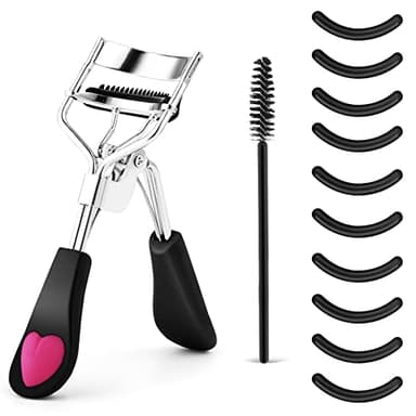 WLLHYF Kit de recourbe-cils professionnel en métal outil de maquillage peigne 10 coussinets de rechange pour femmes et filles obtenir des cils courbes dramatiques (noir)