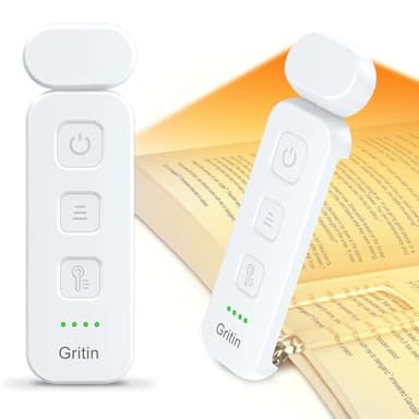 Gritin Lampe de Lecture Rechargeable, 3 Couleurs Protection des Yeux & 5 Niveaux de Luminosité Réglables, Portable Longue Durée Mini Liseuse Lampe Clip pour Lire au Lit,Blanc