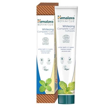 Ecocert Cosmos Natural certifié Himalaya Botanique Dentifrice blanchissant Complete Care aux Actifs Bio, Saveur menthe poivrée | Sans fluor ni gluten | Végétalien, 75 ml