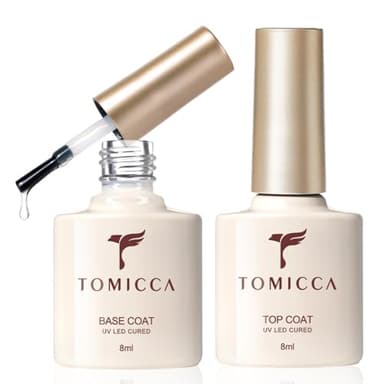 TOMICCA Base Coat et No Wipe Top Coat Kit de Vernis Semi Permanent, Soak Off Gel UV/LED Cadeau pour Studio de Manucure DIY Home,2 * 8ML