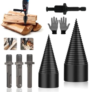 Foret À Bois pour Fendre du 42 mm + 32 mm, Fendeuse de Buches, Avec 4 Poignées de Forage, Tige Conique Fendeuse Bois, Foret Fendeur de Bois, Fendeuse de Buches électrique pour Perceuse électrique