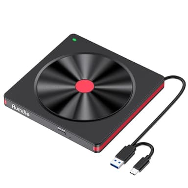 Aumdie Lecteur CD DVD Externe, Graveur DVD Externe avec USB3.0 Type-C, Lecteur CD/DVD RW ROM Lecteur Graveur CD DVD Optiques Externes pour PC, Laptop Desktops,Macbook, Windows11/10/8.1/7,Mac OS Noir