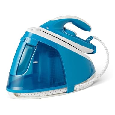Amazon Basics Fer à Repasser Générateur de Vapeur Avec Pompe à 6 Bars, Jet de Vapeur de 240g/min, Débit de Vapeur de 120g/min, Réservoir de 1,5L, 2 400W, Blanc/Bleu