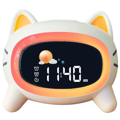 Avalynese Réveil Enfant éducatif Jour/Nuit avec 2 Réveils Alarmes - Mode Weed-End - Veilleuse - Son de Sommeil - Rechargeable avec Secteur pour Enfant Fille Garçon