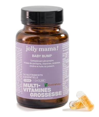 Jolly mama! Baby Bump | Multi-Vitamines Grossesse | Avec DHA, Choline, Vitamine B9 Active Quatrefolic | Fabriqué en France | Cure 1 Mois, 60 Gélules