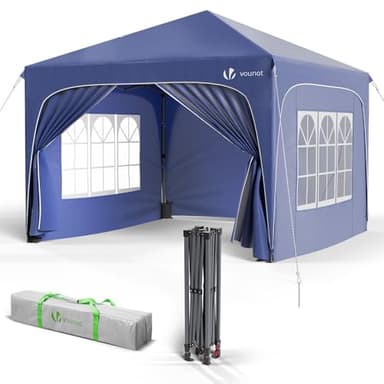 VOUNOT® Tonnelle de Jardin 3x3m Tente Pliable Imperméable avec Parois Anti UV Chapiteau de Jardin Exterieur Hauteur Réglable avec Sac de Transport pour Camping Festival Plage Jardins Bleu