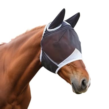 Masque anti-mouches pour cheval - Protection UV - Masque anti-mouches - Confort respirant - Oreilles de mouches - Pour cheval