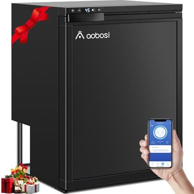AAOBOSI 65L Glaciere Electrique, Glaciere a Compression avec APP, Eclairage LED, 12V/24V, Glacière Électrique Jusqu'à -20°C, Pour Voitures, Camions, Caravanes, Bateaux, Camping et Voyages