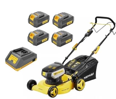 Nemura Tondeuse Autotractée à Batterie 80 V (2x40V) - Coupe 42 cm - Jusqu'à 500 m2 - Fonction Mulching - Livrée avec 4 Batteries 2Ah et Chargeur - Marque Française