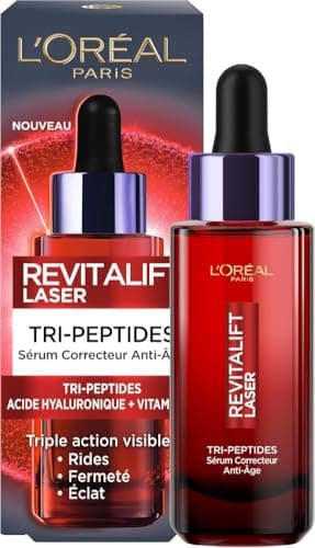 L'Oréal Paris - Sérum Correcteur Visage Anti-Âge - Soin Anti-Âge Triple Action - À l'Acide Hyaluronique, Peptides & Vitamine C - Tous Types de Peau - Revitalift Laser X3-30 ml