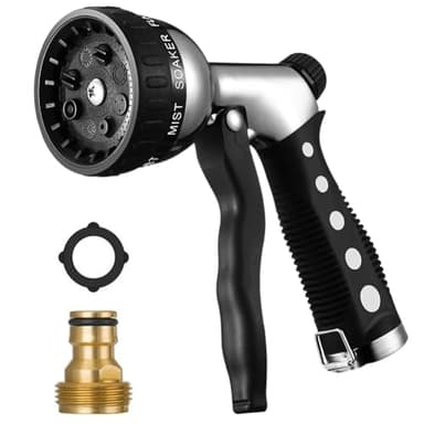 Douchette de jardin en métal haute pression Gardena - Pistolet pulvérisateur à débit d'eau réglable avec 8 jets différents pour l'arrosage, le lavage de voiture