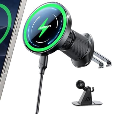 JOYROOM Support Telephone Voiture Magsafe Induction Ensemble 2 en 1 [Conception Améliorée Pince Double Crochet] Chargeur Magsafe Voiture 15W, Chargeur Induction Voiture iPhone 17 Air Pro Max 16-12