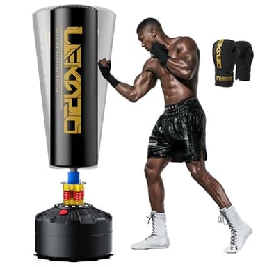LEKÄRO Sac de Frappe, Sac de Boxe Autoportant MMA Punching Ball Adulte pour Karaté Fitness Taekwondo (Or Noir)