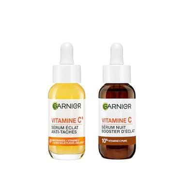 Garnier Skin Active - Coffret Sérum Jour Anti-Taches Brunes + Sérum Nuit Booster d’Éclat - Soins Visage Enrichis en Vitamine C - Vegan & Cruelty Free - Tous Types de Peaux - 2 x 30 ml