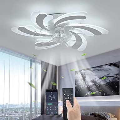 LED 50W Ventilateur de plafond avec éclairage, Moderne Silence Ventilateur de plafond avec lampe pour le salon Salle à manger Chambre à coucher Cuisine, Réglable 6 vitesses, Blanc 65CM