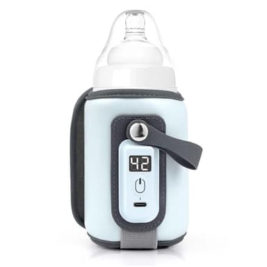 Bunnyboo Sac Chauffe-biberon Portable pour Bébé, Chauffe-biberon USB, 5 Niveaux de Température Réglables, Compatible avec la Plupart des Biberons, Bleu, Motif Dessin Animé, 1 Pièce
