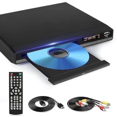 Lecteur DVD HD avec Port HDMI, Lecteurs DVD Région Gratuits pour Smart TV, Câble de Sortie HDMI/RCA Inclus, Mémoire de Pause, PAL/NTSC intégré, Lecteurs CD pour la Maison (Non Blu-Ray)