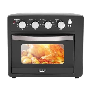 MEELRYD Mini four à pizza avec chaleur tournante, 25 l, électrique, 1700 W, 80-230 °C, minuterie 10-60 min, éclairage intérieur, chaleur de voûte/de sole, verre visible, noir