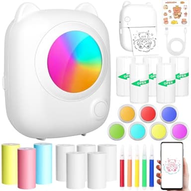 ZZXLOPEZ Mini Imprimante Photo Portable, Imprimante Thermique Instantanée sans Fil Bluetooth avec 14 Rouleaux de Papier, Imprimante Intelligente Bluetooth pour iOS & Android pour D'étiquettes, Images