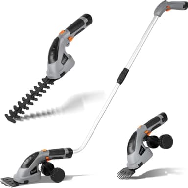 Coupe Bordure sans Fil, Cisaille à Gazon avec Batterie 7.2V et Chargeur, Taille Haies sans Fil, Tondeuse à Gazon, Manche Long Télescopique Détachable (Gris)