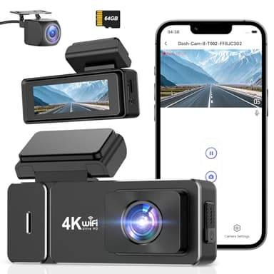 Dashcam Voiture Avant Arrière 4K+1080P, CHORTAU Camera Embarquée Voiture WiFi avec Application IPS 2,99" avec Carte 64Go Gratuite, Caméra de Voiture avec Vision Nocturne, Moniteur de stationnement