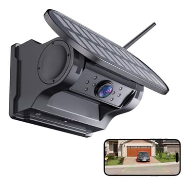 Solaire WiFi Caméra de Recul sans Fil, Rechargeable 9600mAh Batterie, Caméra de Recul HD Magnétique 1080P pour Camion/Camping Car/Remorque, IP67 Imperméable à l'eau, Vision Nocturne
