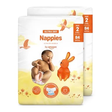 By Amazon Couches Ultra Absorbantes - Taille 2 (3-6kg) - avec canaux - 168 couches (2 paquets x 84) (anciennement une marque Mama Bear, même produit)