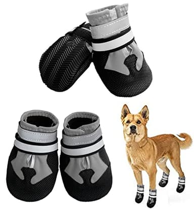 NeuWee 4 pcs Bottes Chien, Chaussures pour Chien Imperméables avec Sangles Réfléchissantes, Antidérapante Protecteurs de Pattes Chaussures pour Chiens de Taille Petit Moyenne Grande (S, Gris)