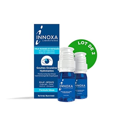 INNOXA - Gouttes Formule Bleue - Collyre Yeux - Blanchit les Yeux Rouges - Hydrate les Yeux secs et Fatigués - Formule Originale Stérile et Sans conservateurs - Lot de 2 x 10ml