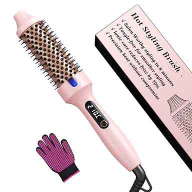 Haokoo Brosse Chauffante 38 mm Multifonction – Lissage, Boucles Souples, Volume, Design Ionique Anti-Frisottis, 6 Réglages de Température, Double Tension, Chauffage Rapide 30s (Rose)