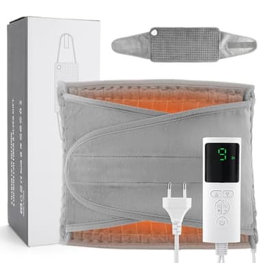 Coussin Chauffant Electrique,125*30cm Ceinture Chauffante Lombaire,9 Niveaux de Température et Arrêt Automatique Lavable Ceinture Chauffante,4 Stufen Timer, avec Velcro,pour Le Dos,La Taille,Le Ventre