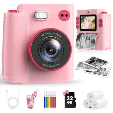 MYSTILUCK Appareil Photo Instantané Enfants, 1080P Appareil Photo Numérique Enfant & Caméra Vidéo avec Carte de 32GB & Papier d'impression, Noël & Anniversaire Cadeaux pour Garçons/Filles de 3-12 Ans