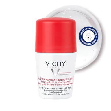 Vichy, Déodorant Détranspirant Intensif 72H Roll-on, Transpiration Excessive, Adapté aux Peaux Sensibles, 50ml