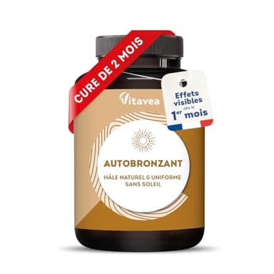 Autobronzant Gélules - Efficacité Prouvée Dès 1 Mois - Pigments Naturels - Hâle Naturel & Uniforme Sans Soleil - Effet Bonne Mine & Bronzage Progressif - Cure 2 Mois - Fabriqué en France - Vitavea