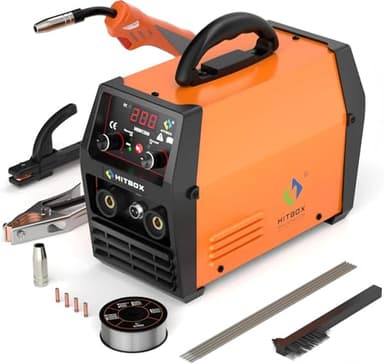 HITBOX Poste a souder,130A 3 en 1 poste a souder mig avec MMA/MIG/LIFT TIG Poste à Souder à Filfourré,Comprend Amovible MB15 Torche & Fil fourré de 0,8 mm,Nouvelle Mise à Niveau HBM1200