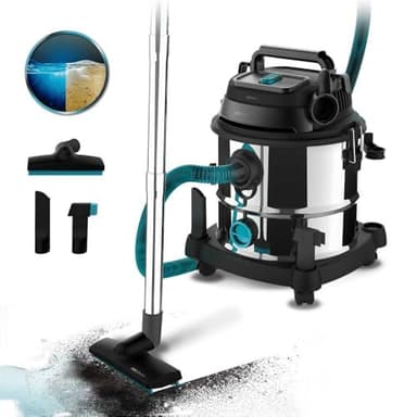 Cecotec Aspirateur pour Solides et Liquides de 20 L Conga Rockstar Wet & Dry Steel MAX. 1400 W, 22 kPa, Système de Drainage, Aspirateur et Souffleur, Structure Métallique, Roues, Rayon d'Action de 5m.