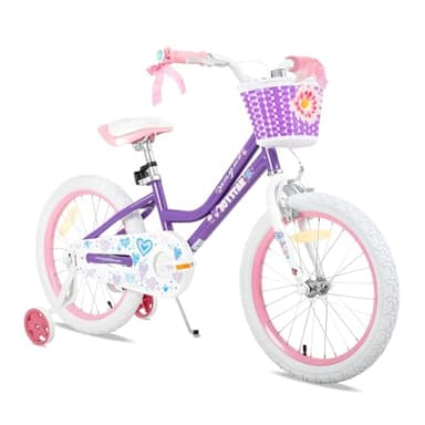 JOYSTAR Vélo 18 Pouces pour Filles de 6 à 9 Ans, vélo 18 Pouces pour Filles avec Roues stabilisatrices et Panier, Violet