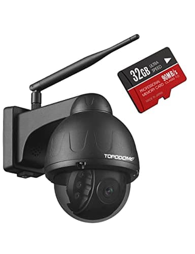 Topodome Métal Camera Surveillance WiFi Exterieure, IP Caméra 1080P Vision Nocturne Starlight, Carte SD 32G, Détection Humaine, Audio bidirectionnel, IP66