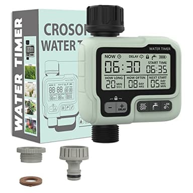 CROSOFMI Programmateur Arrosage Automatique Minuteur Arrosage pour Jardin Programmateur Robinet Arrosage Connecté/Mode Verrouillage Enfant/Mode Automatique & Manuel/Retard De Pluie/IPX5 Étanche