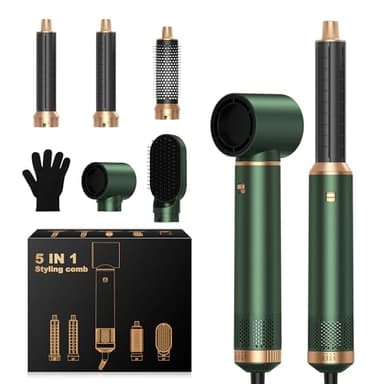 Airbrush 5 en 1, Seche Cheveux 5 en 1, Airstyler avec 5 Accessoires Seche Cheveux Ionique, Boucleur Automatique, Brosse Coiffante Chauffante, Brosse Lissante pour Sécher, Boucler, Lisser