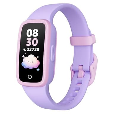 TICTIKY Montre Connectée Enfants avec Écran AMOLED, Tracker d'Activité sans Téléphone, Moniteur de Fréquence Cardiaque et Sommeil, Étanche 3ATM, Podomètre, Alarme, 3 Jeux pour Filles 5-10 Ans