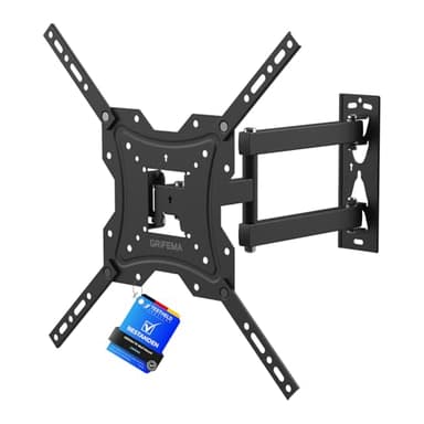 GRIFEMA Support Mural TV 26-55 Pouces - Fixation Murale TV Peut Contenir Jusqu'à 30KG, Accroche Television Mural Orientable (± 45°), Incline (+ 5°, -10°) et Étend, Support Vesa pour TV Plat/Incurvé