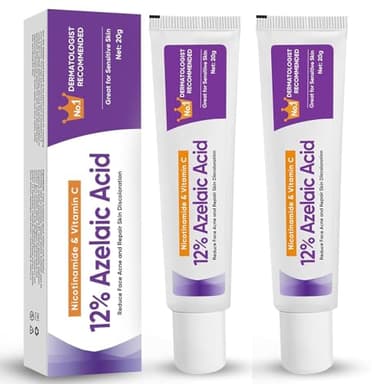 2 Pièces Sérum Acide Azélaïque 12%, Crème Visage Anti Acné et Anti Rougeurs, Azelaic Acid Serum, Éclaircissant, pour Tous Types de Peau, Hydratant, Réduit Taches et Rougeurs