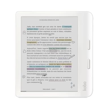 Kobo Libra Colour White | Liseuse eBook Couleur | Écran Couleur E Ink Kaleido™ 3 sans Reflets de 7" | Option Mode Sombre | Étanche | Livres Audio | 32 Go de Stockage | Blanc